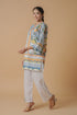 Lawn Cotton Printkari Co-ord Set – White with Citrus Blue Print With Straight pant