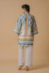 Lawn Cotton Printkari Co-ord Set – White with Citrus Blue Print With Straight pant