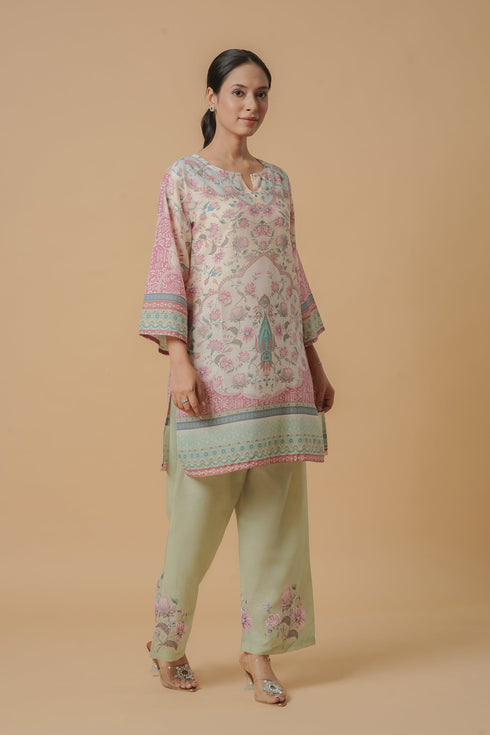 Lawn Cotton Printkari Co-ord Set – Ivory Pastel Floral with Straight Pant