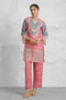 Lawn Cotton Printkari Co-ord Set – Pink Blue With Straight pant