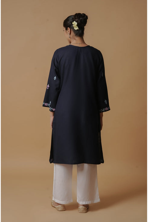 Kashirmir Aari Work Long Kurta - Blue