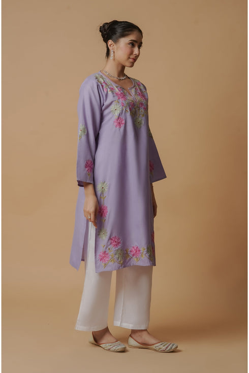 Kashirmir Aari Work Long Kurta – Lavender
