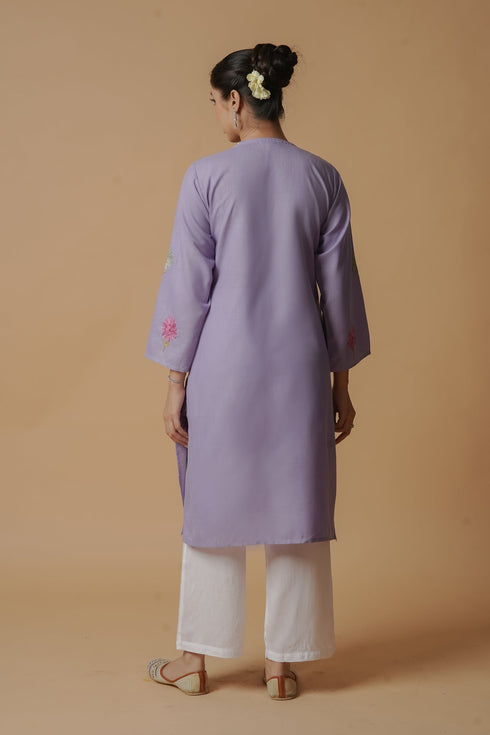 Kashirmir Aari Work Long Kurta – Lavender