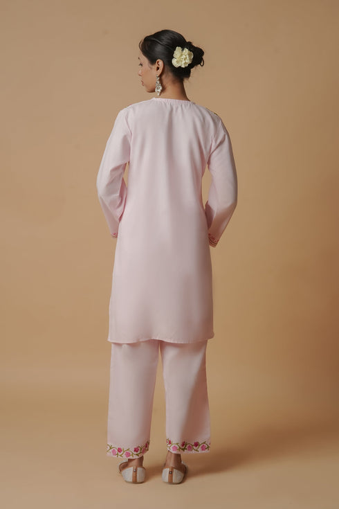 Bhavya in Kashmiri Aari Work Cotton Kurta Set - Baby Pink