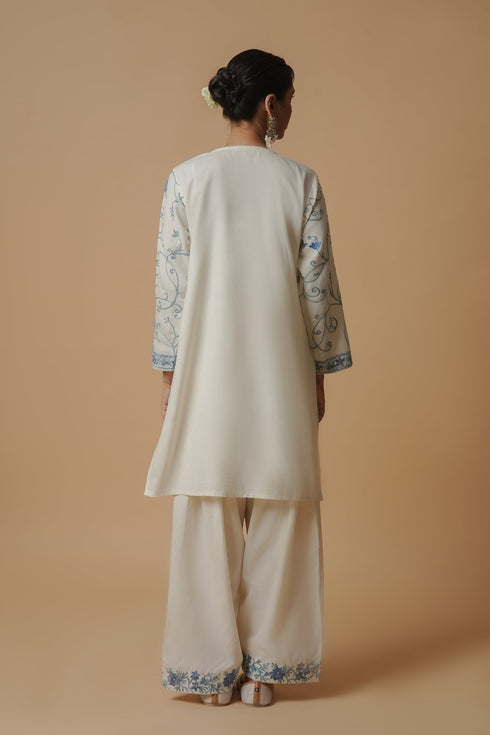 Kashmiri Aari Work Cotton Kurta with Farsi Pant - White