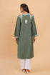 Saba Chikankari Long Kurta Shoulder Cut In Muslin - Bottle Green
