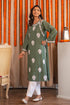 Saba Chikankari Long Kurta Shoulder Cut In Muslin - Bottle Green