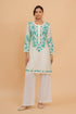 Mohi in Falak Kashmiri Long Kurta In Chanderi Silk With Turquoise Blue Embroidery