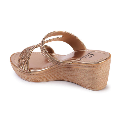 Women's Metallic Glitter Wedge Slide Sandals