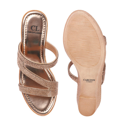Women's Metallic Glitter Wedge Slide Sandals