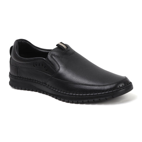 Men's Comfort Casual Slip-On Shoe with Leather Textured Elastic Detail