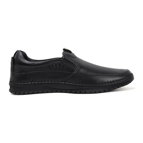 Men's Comfort Casual Slip-On Shoe with Leather Textured Elastic Detail