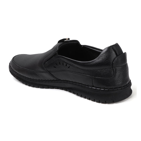 Men's Comfort Casual Slip-On Shoe with Leather Textured Elastic Detail
