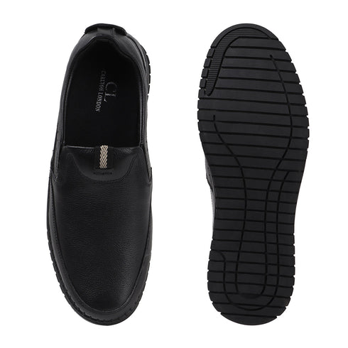 Men's Comfort Casual Slip-On Shoe with Leather Textured Elastic Detail