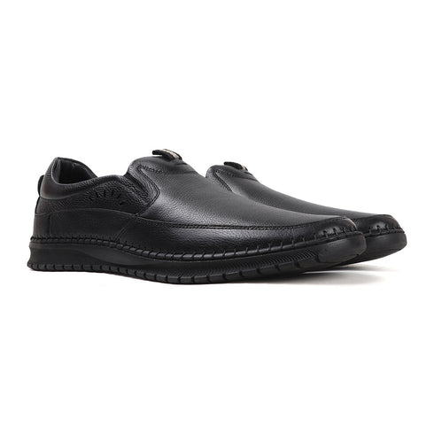 Men's Comfort Casual Slip-On Shoe with Leather Textured Elastic Detail