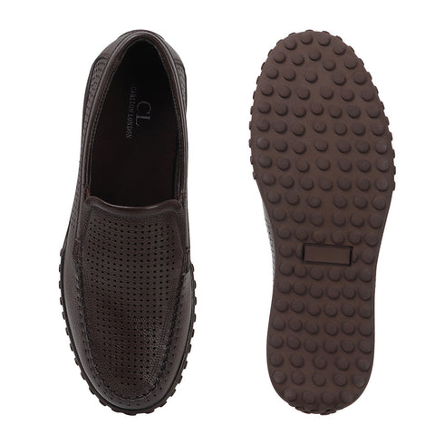 Men's Perforated Slip-On Loafer with Leather Moccasin Stitching