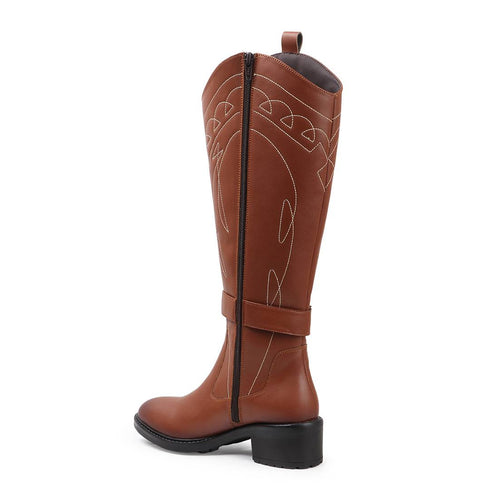 Women's Tall Embroidered Knee-High Riding Style with Western Boot Buckle Detail