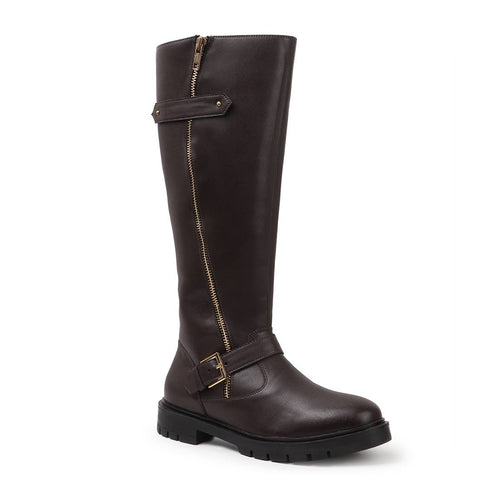 Women's Tall Zipper Accent Riding Boot Buckled Knee-High Fashion Footwear
