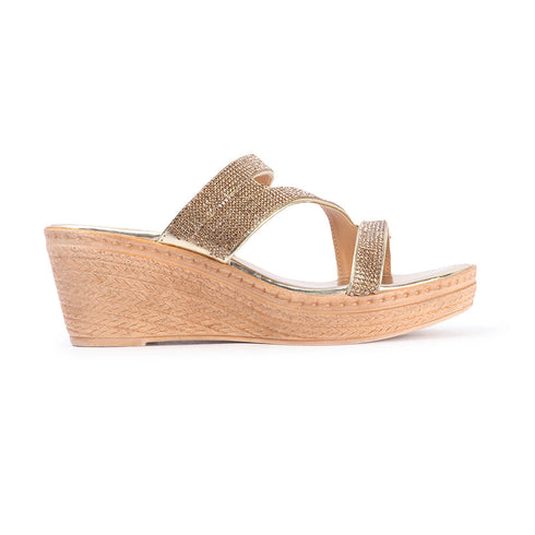 Women's Metallic Glitter Wedge Slide Sandals