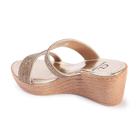 Women's Metallic Glitter Wedge Slide Sandals
