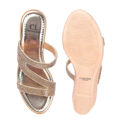 Women's Metallic Glitter Wedge Slide Sandals