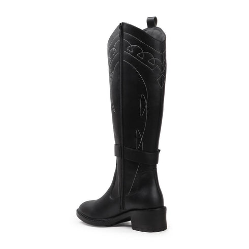 Women's Tall Embroidered Knee-High Riding Style with Western Boot Buckle Detail