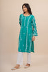 Saba Chikankari Long Kurta In Muslin - Turkish Green
