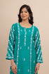 Saba Chikankari Long Kurta In Muslin - Turkish Green