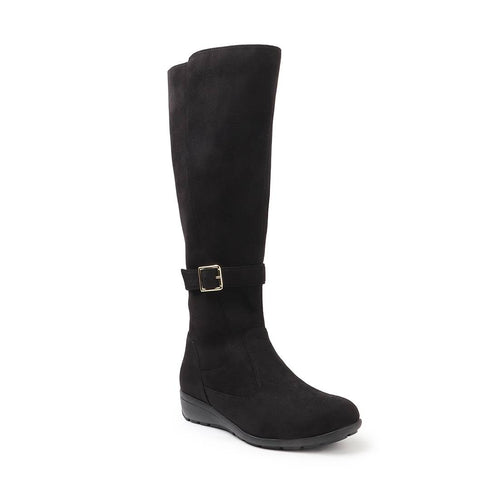 Women's Tall Moto-Style Riding Boot - Knee-High Footwear with Buckle Detail