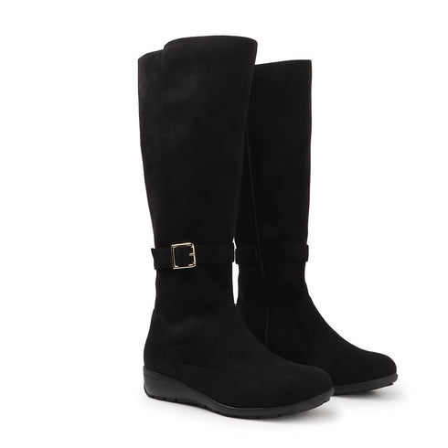 Women's Tall Moto-Style Riding Boot - Knee-High Footwear with Buckle Detail