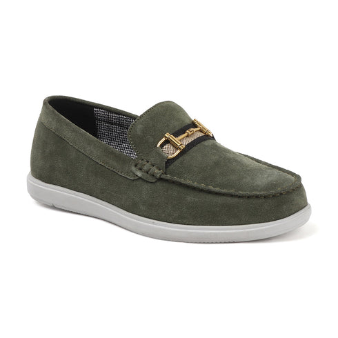 Men's Buckle Accent Driving Leather Loafer with Suede Finish