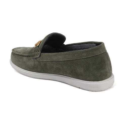 Men's Buckle Accent Driving Leather Loafer with Suede Finish