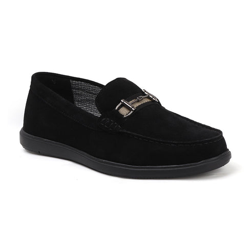 Men's Buckle Accent Driving Leather Loafer with Suede Finish