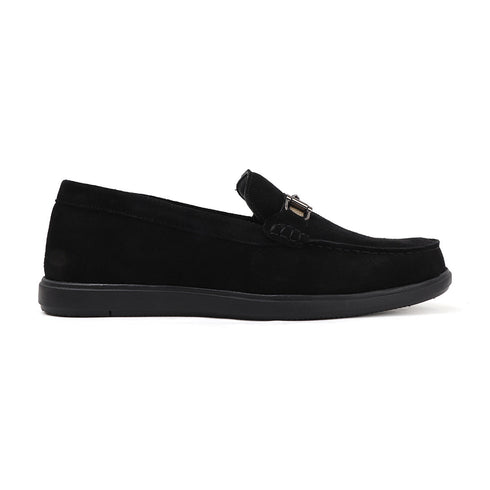 Men's Buckle Accent Driving Leather Loafer with Suede Finish