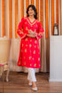 Saba Modal Silk Kurta In Red With Gold Zari Embroidery