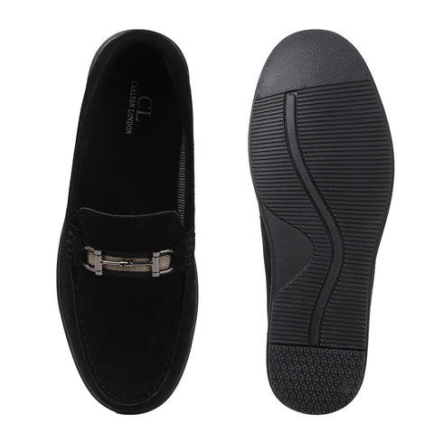 Men's Buckle Accent Driving Leather Loafer with Suede Finish