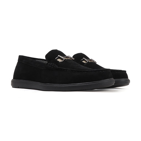 Men's Buckle Accent Driving Leather Loafer with Suede Finish