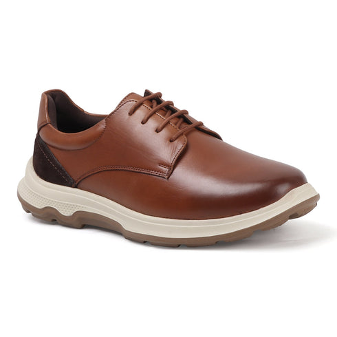 Men's Lace-Up Leather Casual Shoe with Lightweight Comfort Sole