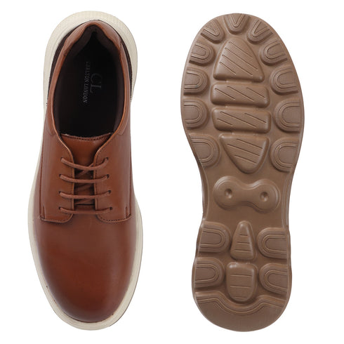 Men's Lace-Up Leather Casual Shoe with Lightweight Comfort Sole