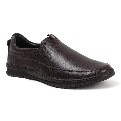 Men's Comfort Casual Slip-On Shoe with Leather Textured Elastic Detail