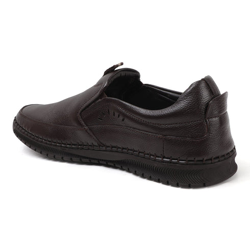 Men's Comfort Casual Slip-On Shoe with Leather Textured Elastic Detail