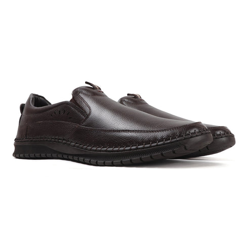 Men's Comfort Casual Slip-On Shoe with Leather Textured Elastic Detail