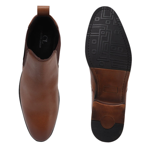 Men's Classic Slip-On Ankle Chelsea Leather's Boot with Elastic Gussets