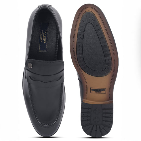 Men's Classic Smooth Leather Penny Loafers with TPR Sole
