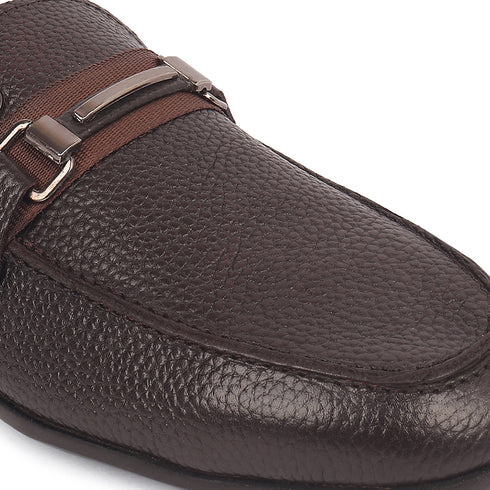 Men's Slip-Ons Textured Leather Loafers with Webbed Strap