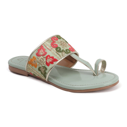 Women's Embroidered Ethnic Flat Toe-Ring Sandal