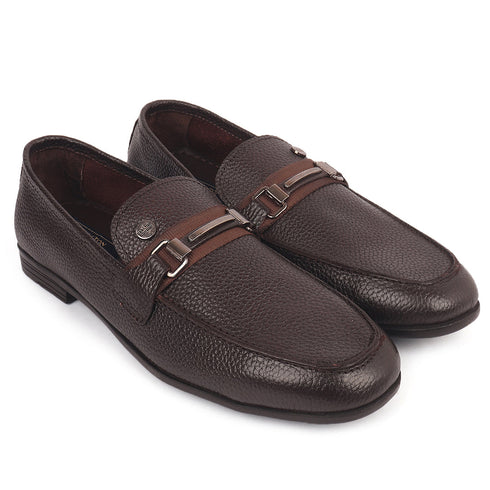 Men's Slip-Ons Textured Leather Loafers with Webbed Strap