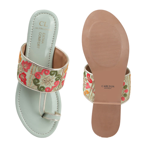 Women's Embroidered Ethnic Flat Toe-Ring Sandal