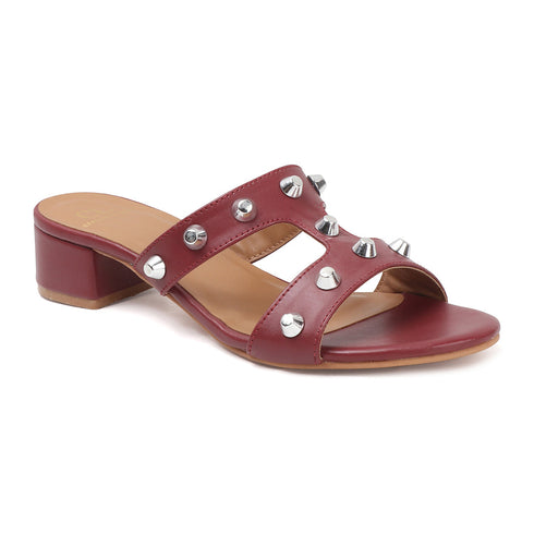 Women's Low Block Heel Sandals with Silver Stud Accents