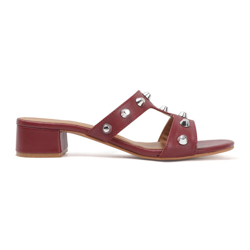 Women's Low Block Heel Sandals with Silver Stud Accents